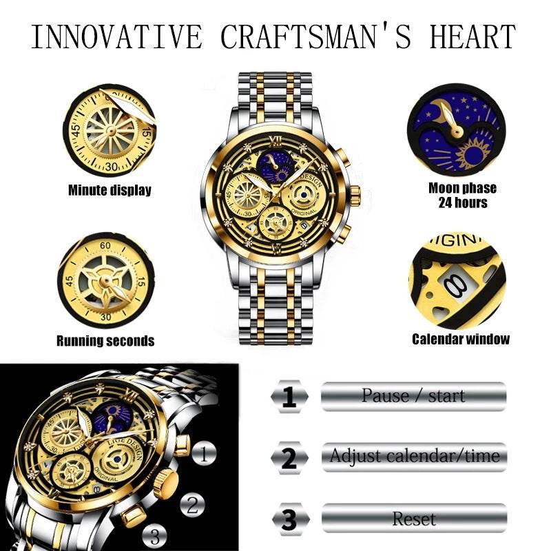 Men's Quartz Watch Skeleton New Concept Waterproof Watch Multifunctional Watch - MarvelouStoree