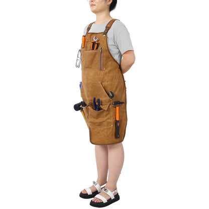 Long heavy-duty waxed canvas tool apron, carpenter apron, carpenter apron, carpenter waterproof 18 ounces - MarvelouStoree