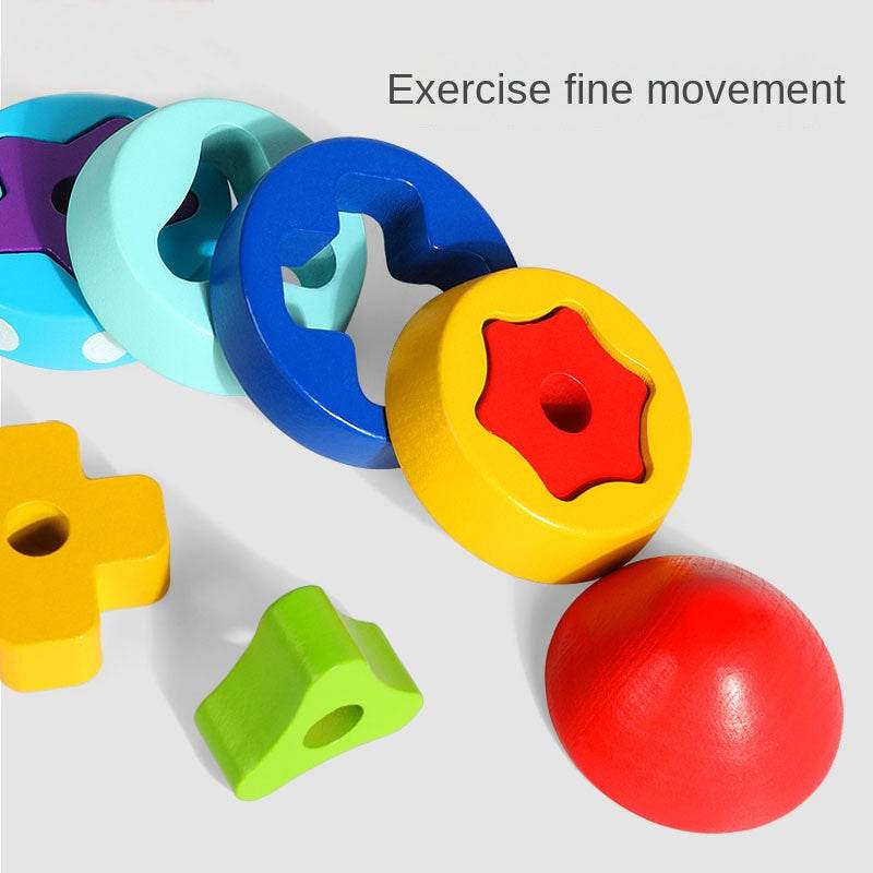 Stacked Rocket Wooden Children's Shape Matching Cognitive Geometry Toy Rainbow Tower Circle Stacked Music Collar Ring - MarvelouStoree