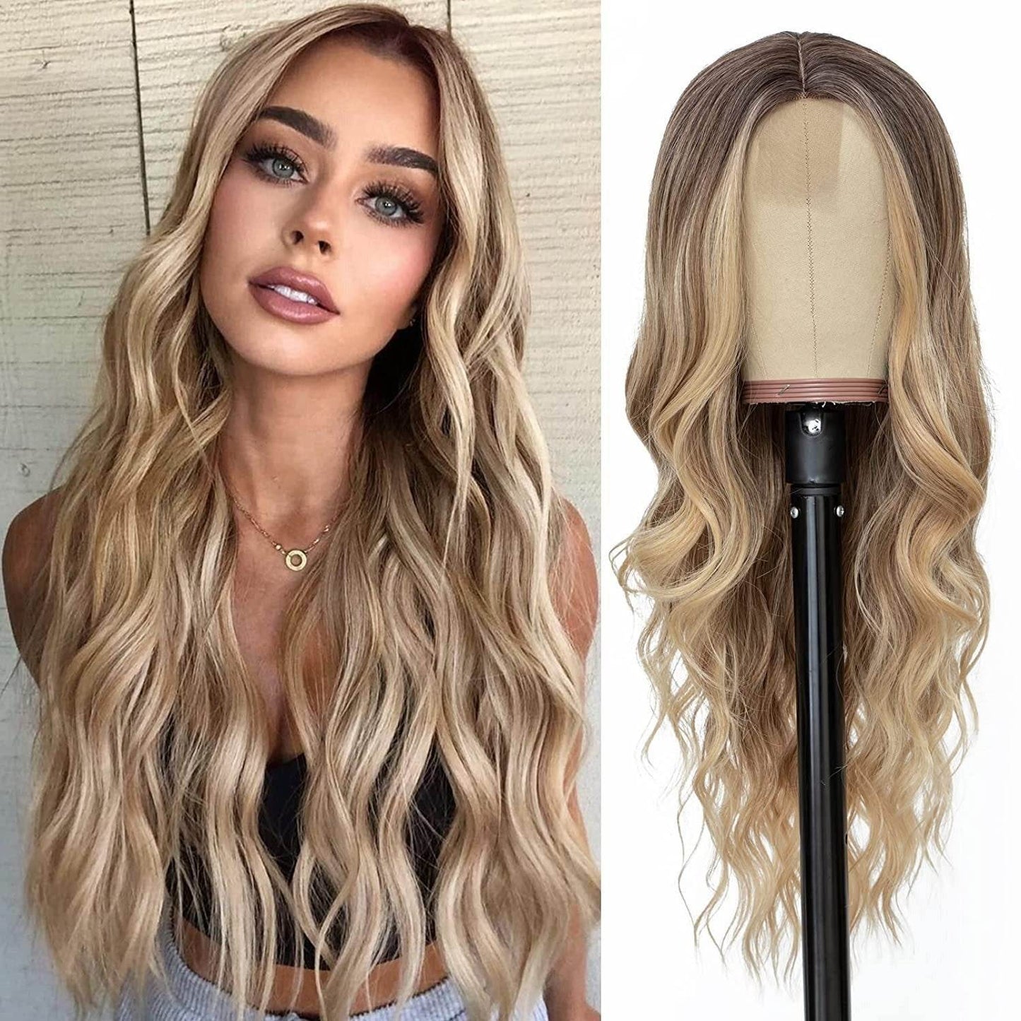 European and American Small Lace Wig Headsets with Intermediate Color Small Lace Center Split Large Wavy Long Curly Wigs - MarvelouStoree