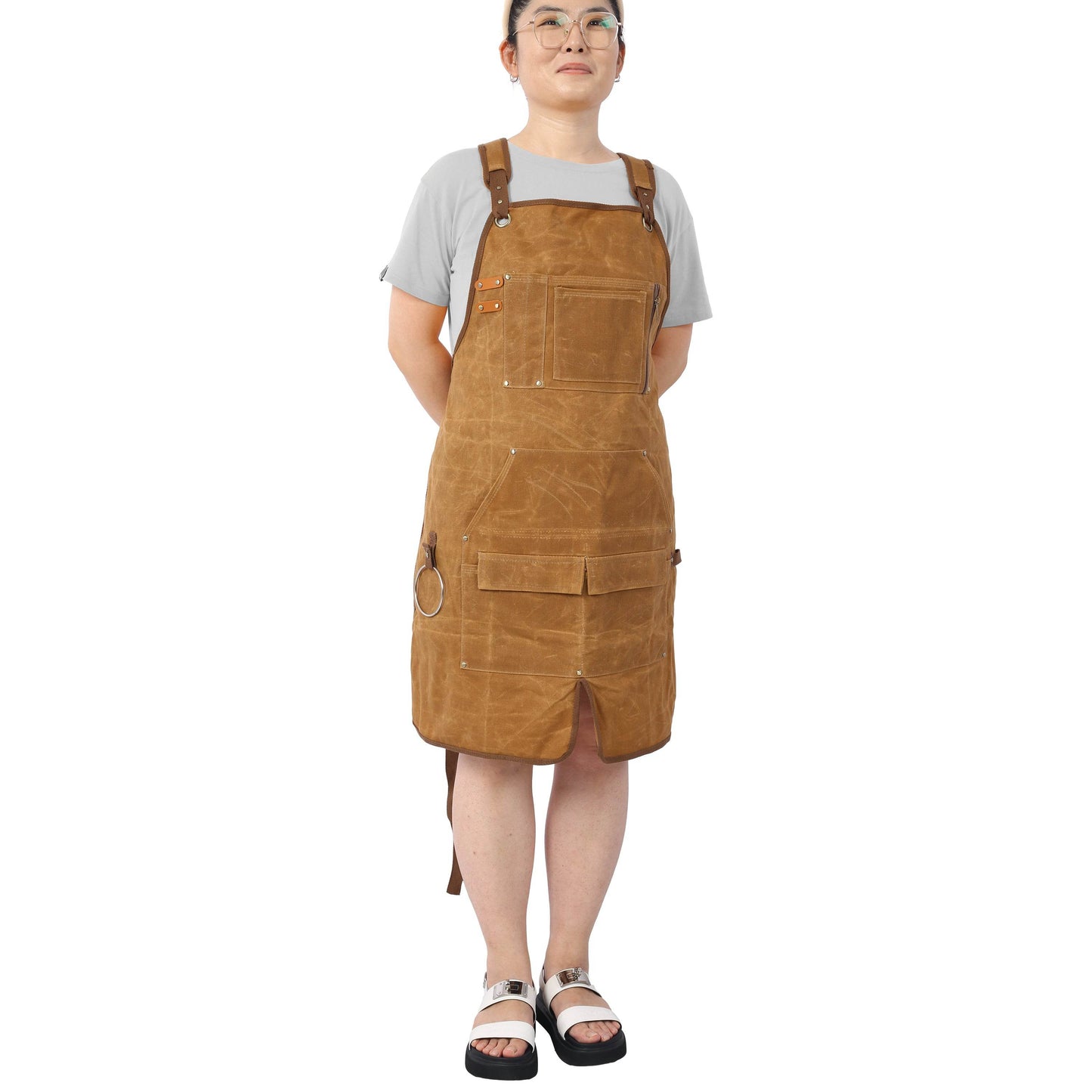 Long heavy-duty waxed canvas tool apron, carpenter apron, carpenter apron, carpenter waterproof 18 ounces - MarvelouStoree