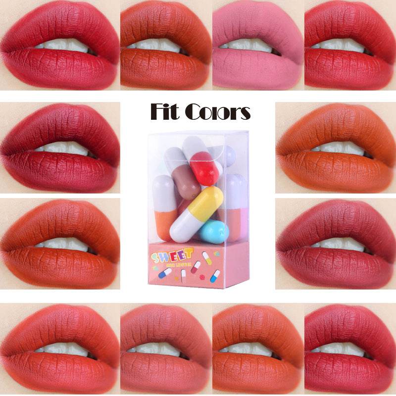 Fit Colors 12 Colors Mini Pill Matte Lipstick Velvet Matte Portable Pill Capsule Lipstick - MarvelouStoree