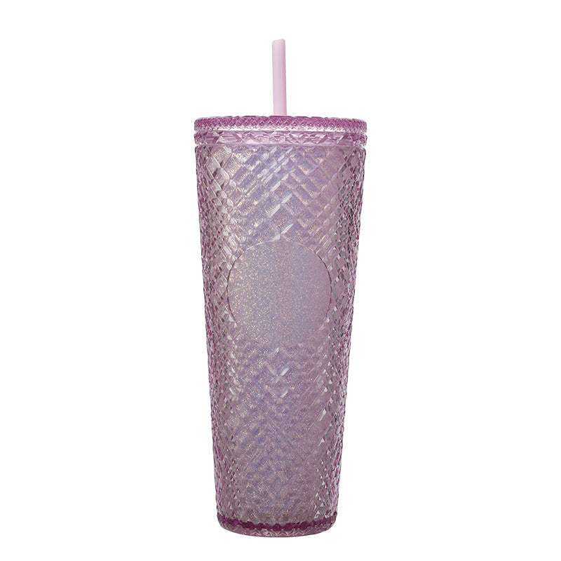 Large Capacity Coffee Cup 710ml Durian Cup Diamond Creative Plastic Straw Cup with Lid Reusable Mug