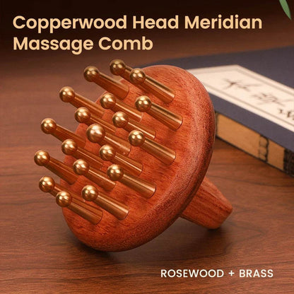 Copper Wood Head Meridian Massage Comb Gua Sha Massage Tool Body Wood Therapy Scalp Massage - MarvelouStoree