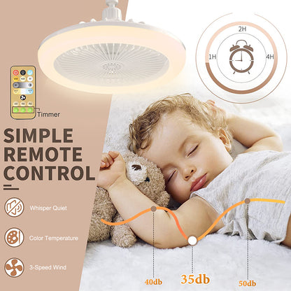 30W E27 LED Ceiling Fans with Light Remote Control Dimmable Ceiling Lamp Bulb Indoor Bedroom Chandelier with Cooling Fan 3 Modes