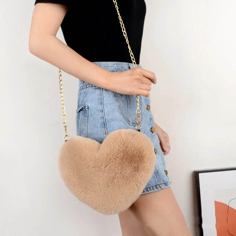 Women's Heart Shaped Faux Fur Crossbody Wallet - MarvelouStoree