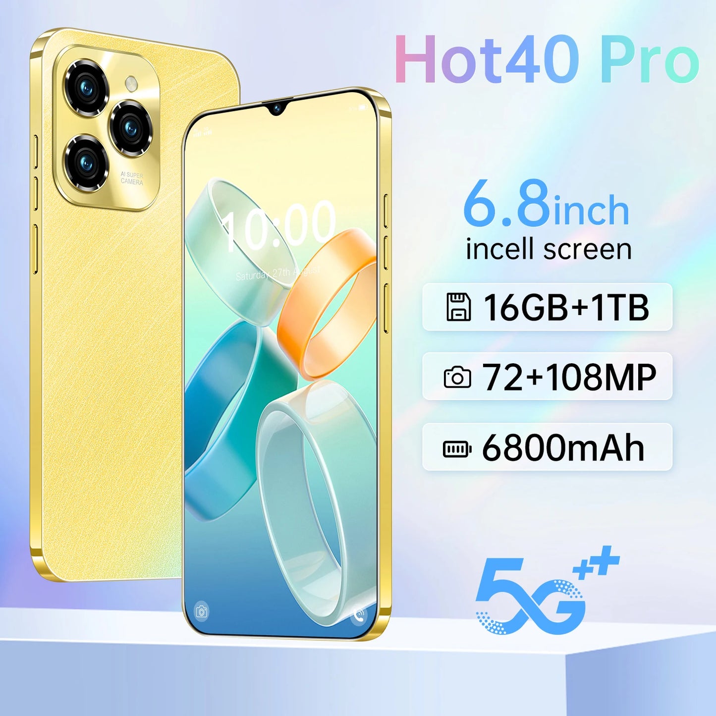 New Hot40 Pro Smartphone 6.8inch Full Screen 4G/5G Cell Phone 16TB+1TB 6800mAh Mobile Phones 108MP Global Version Celulares