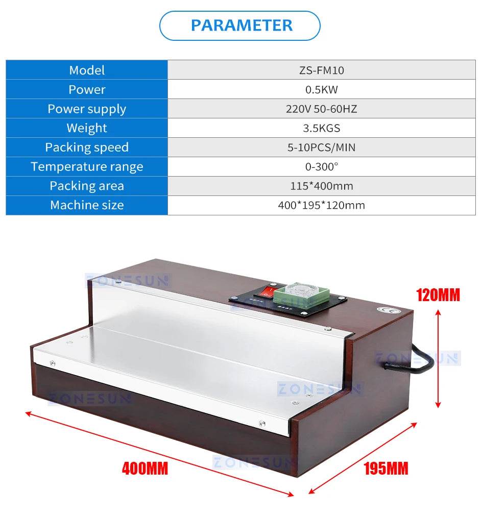 Zonesun ZS-FM10 Cellophane Sealing Machine BOPP Film Heat Shrinker Machine for Perfume Box Carton Film Packaging - MarvelouStoree