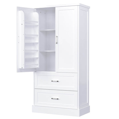 Tall Bathroom Storage Cabinet, Cabinet with Two Doors and Drawers, Adjustable Shelf, MDF Board, White - MarvelouStoree