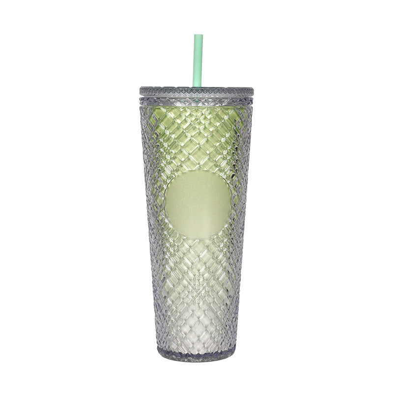 Large Capacity Coffee Cup 710ml Durian Cup Diamond Creative Plastic Straw Cup with Lid Reusable Mug