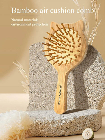 Eco Bamboo Hair Brush Nature Wooden Anti-Static Detangle Brush Hair Scalp Massage Comb Air Cushion Styling Tools for Women Men - MarvelouStoree