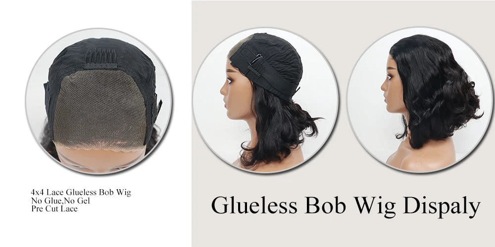 Wear And Go Glueless Wigs Human Hair Body Wave Bob Wig For Women 4x4 Transparent Lace Closure Wig Ready To Wear Human Hair Wigs