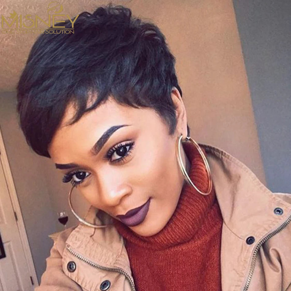 Short Bob Straight Human Hair Wigs Natural Color Brazilian Remy Hair Pixie Cut Wig Cheap Human Hair Wig For Black Women Misney