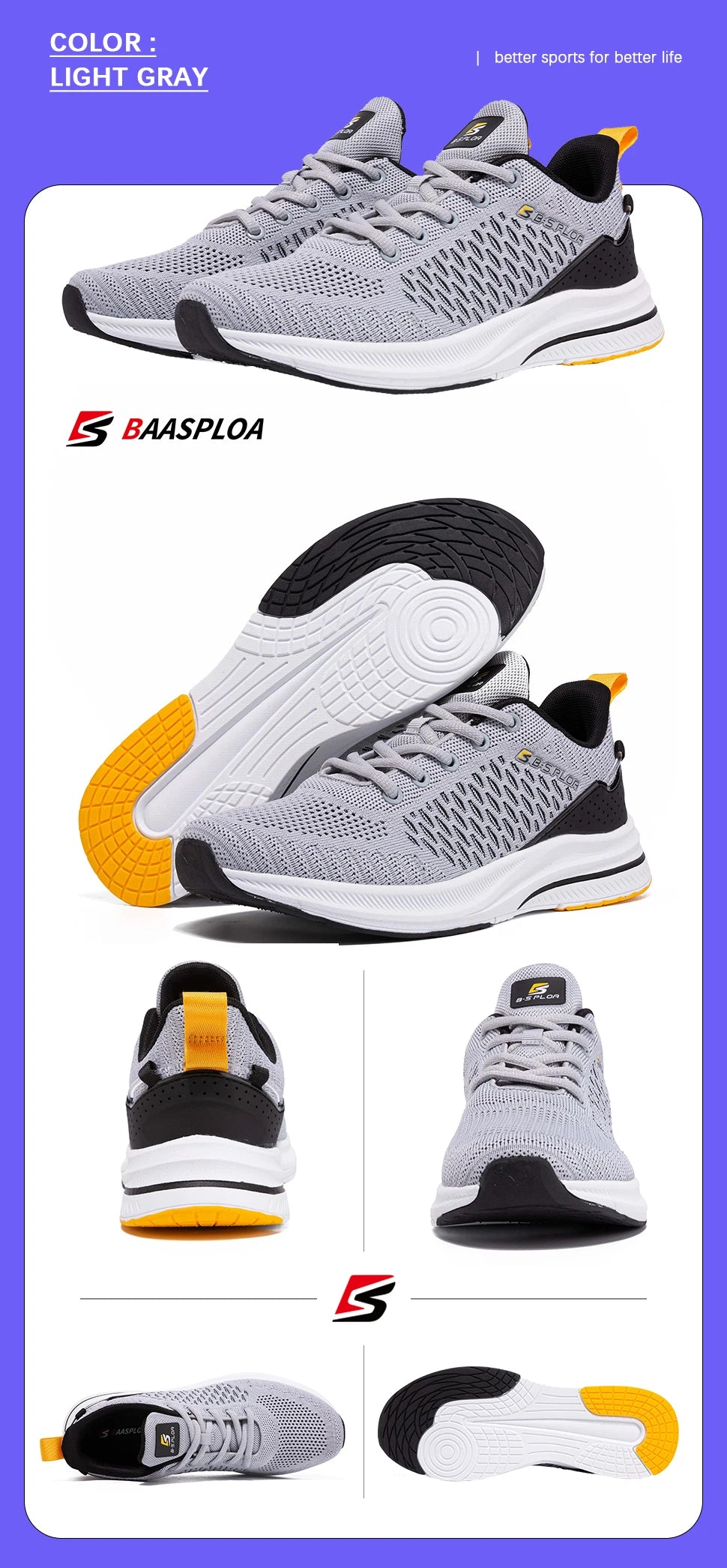 Baasploa Lightweight Running Shoes For Men 2022 Men's Designer Mesh Casual Sneakers Lace-Up Male Outdoor Sports Tennis Shoe