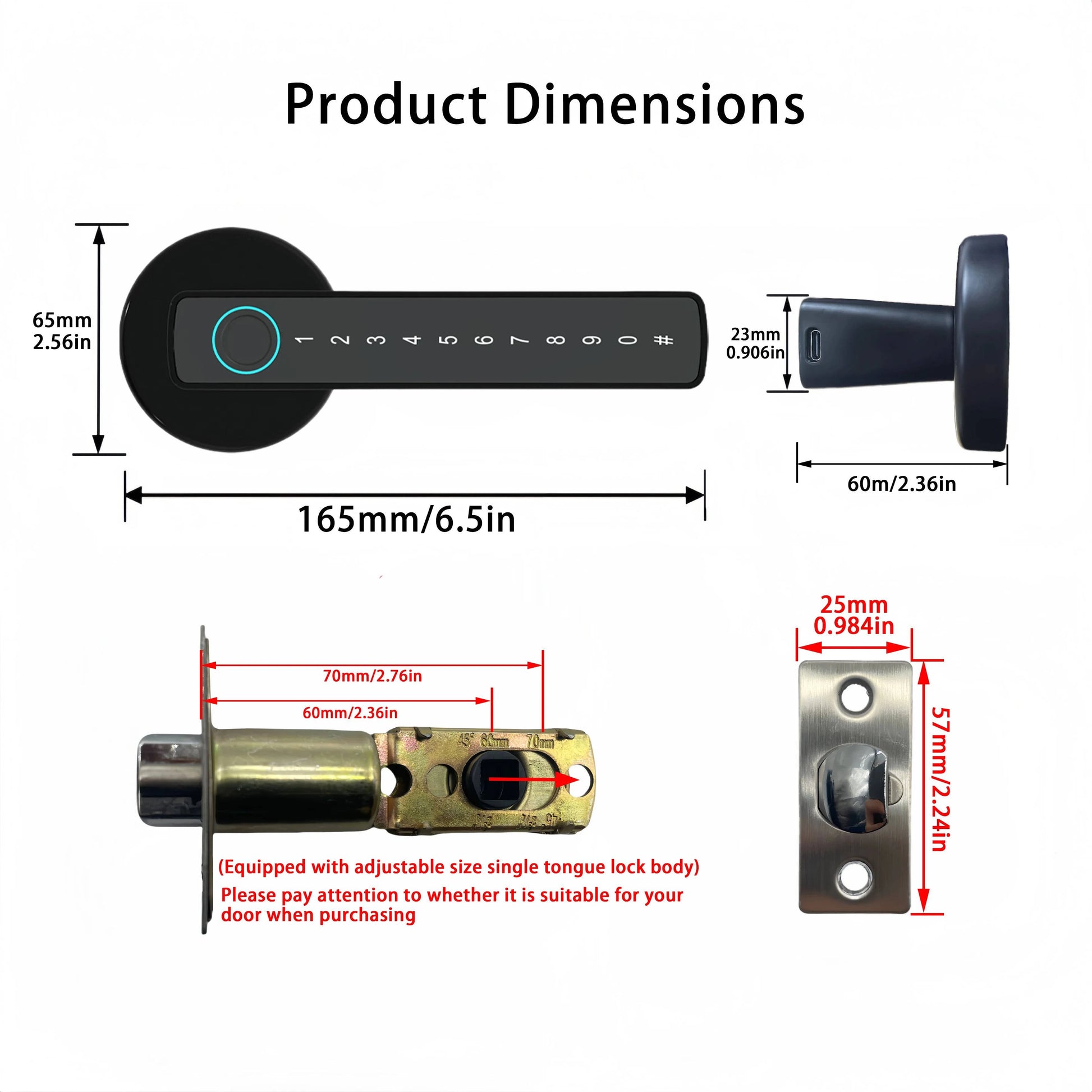 RAYKUBE M5 Tuya BLE Fingerprint Door Lock Digital Electronic Lock with Password/Key/IC Card/ Smartlife/ Tuya APP Unlock