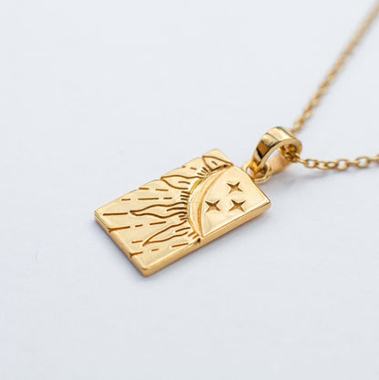 Trendy Sexy Square Amulet Enamel Tarot Card Pendant Necklace Gold Platd Eye Sun Heart lion Power Necklaces