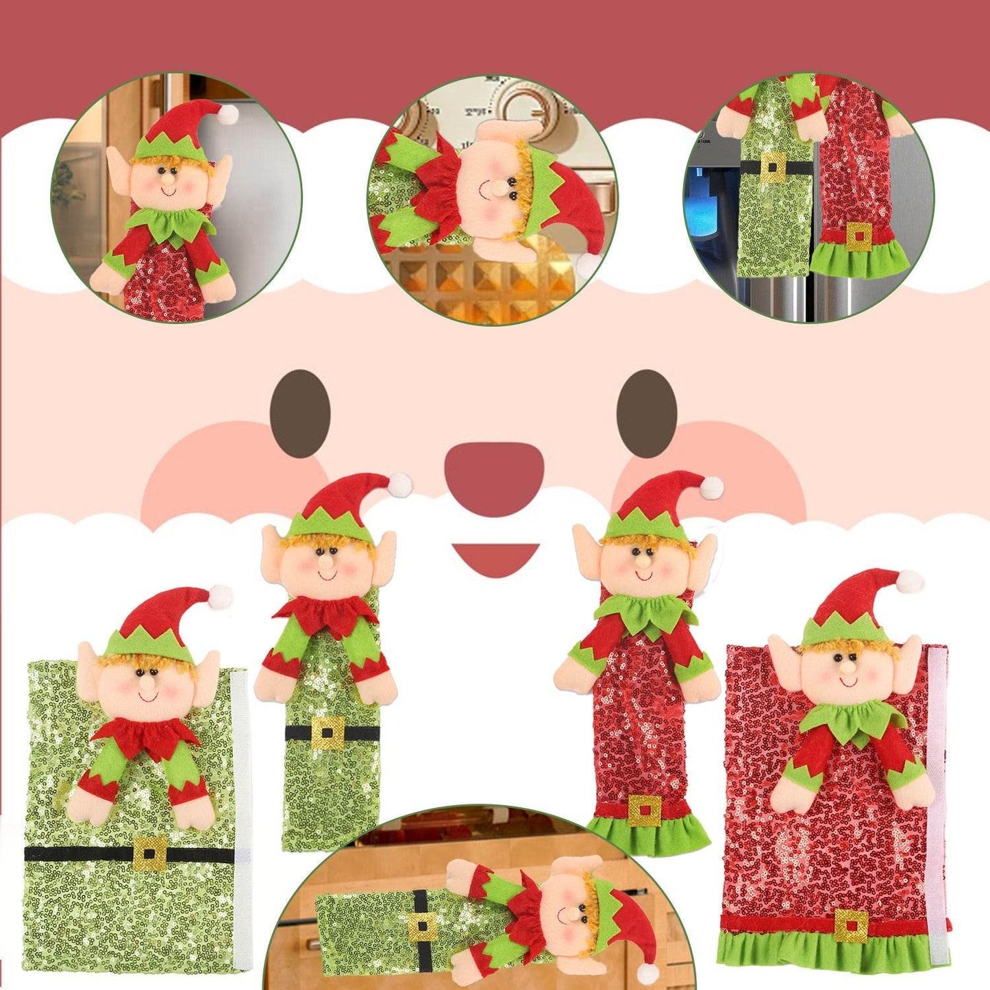 Christmas refrigerator gloves Christmas belt sequins elf people door handle protective cover ﻿