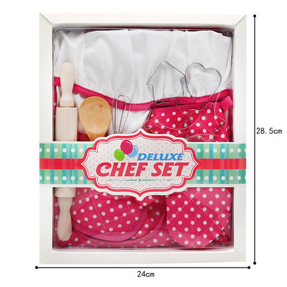 Children's Play House Kitchen Set Girls Cooking Baking Tools Cookware Pink Apron 11-Piece Toy Set