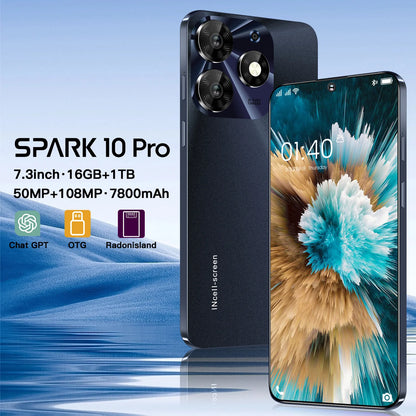 Spark 10 Pro New Smartphone 7.3inch Full Screen 4G/5G Cell Phone 16TB+1TB 7800mAh Mobile Phones 108MP Global Version Celulares