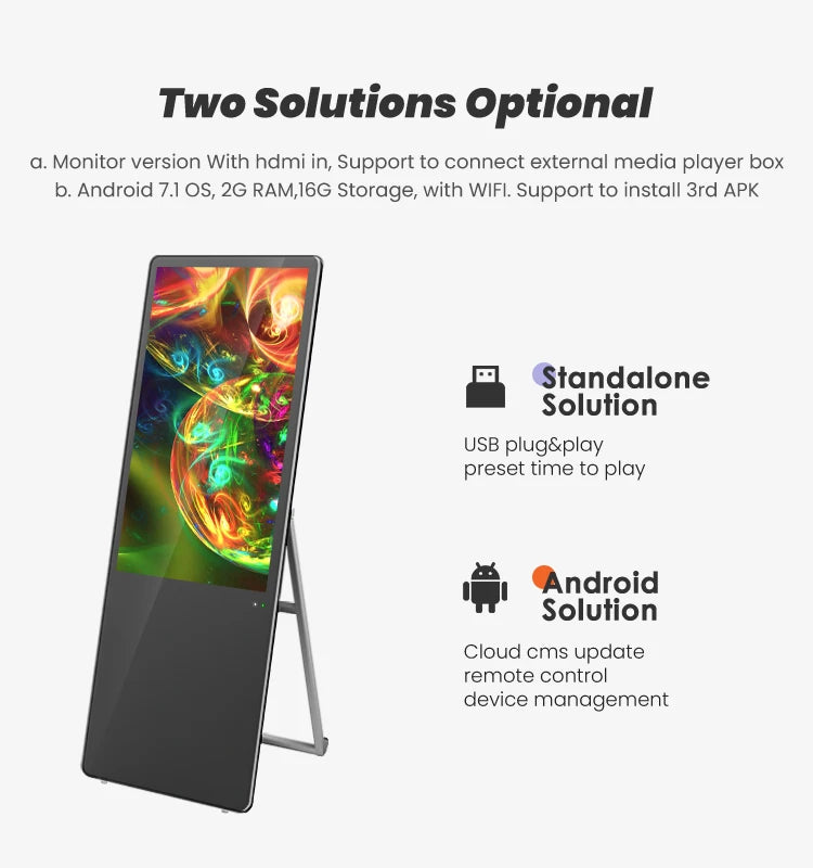 43 inch Portable digital poster lcd android smart indoor Advertising Player screen display board digital signage and displays