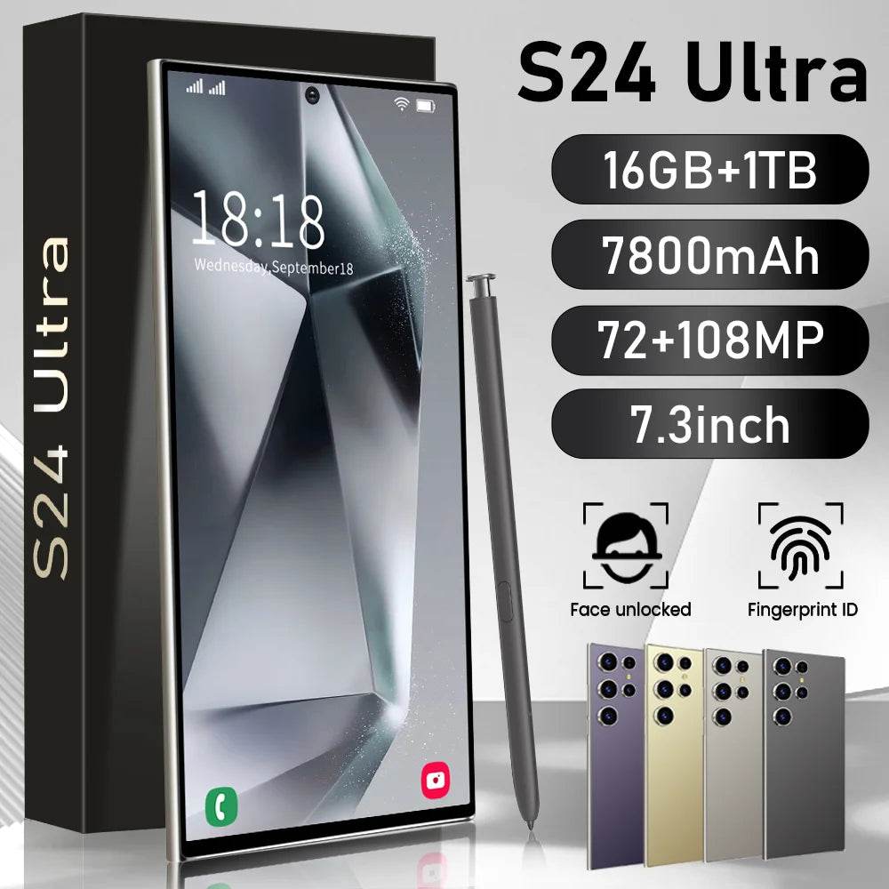 2025New S24 Ultra 7.3HD Cellphones CASES Global Version 4G 5G Original Smartphone Dual SIM Android 14 Cell Phone 8000mAh Mobile Phones - MarvelouStoree