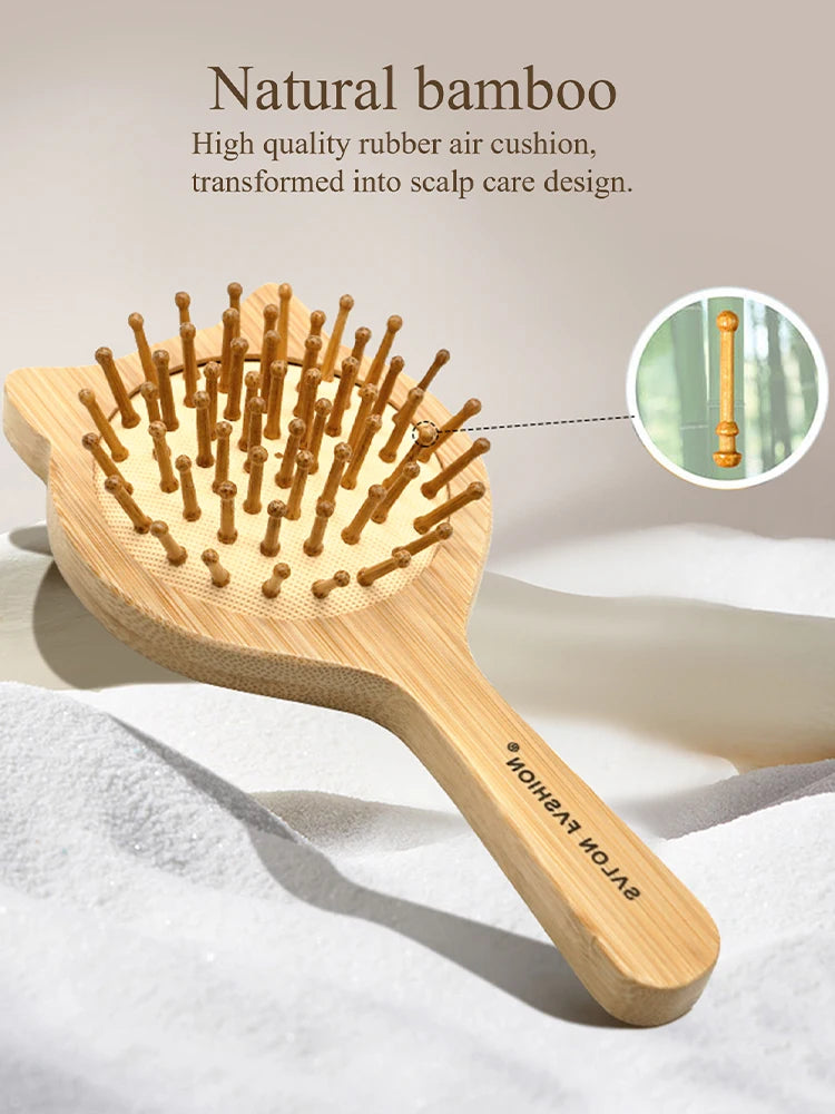 Eco Bamboo Hair Brush Nature Wooden Anti-Static Detangle Brush Hair Scalp Massage Comb Air Cushion Styling Tools for Women Men