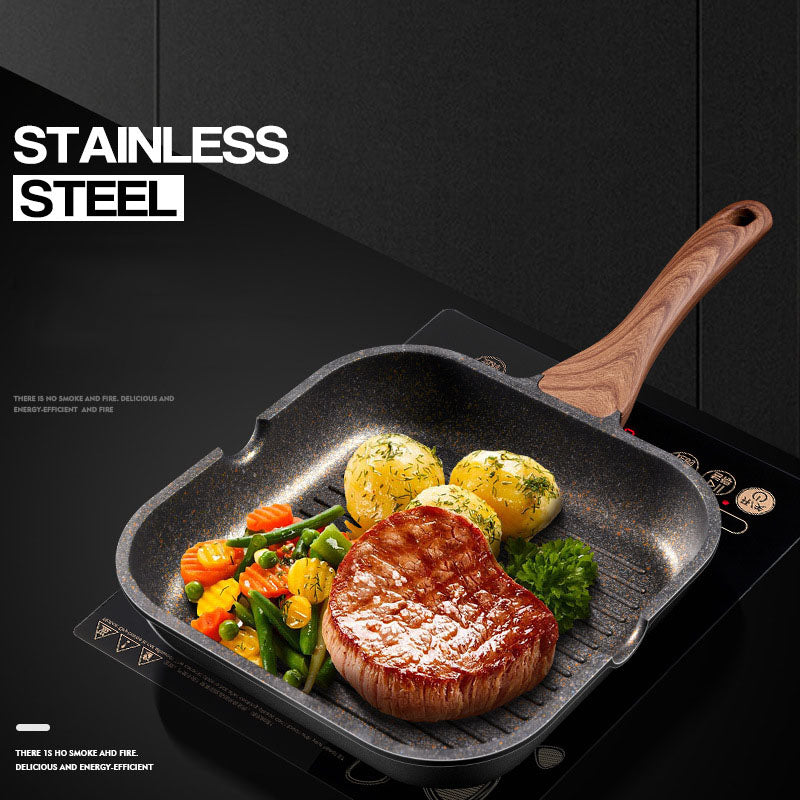 Steak frying pan multifunctional steak frying special pot stripe rice stone non stick pot