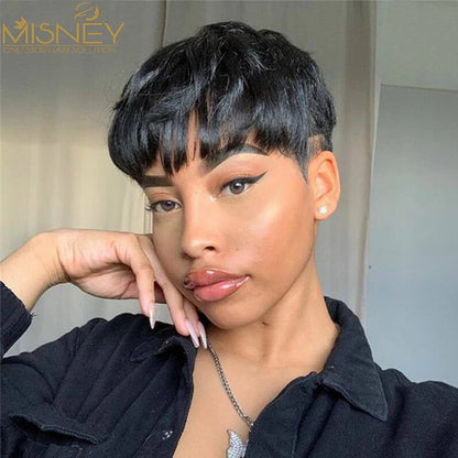 Short Bob Straight Human Hair Wigs Natural Color Brazilian Remy Hair Pixie Cut Wig Cheap Human Hair Wig For Black Women Misney