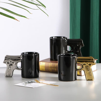 Creative Ceramic Cup Gold Silver Pistol Cup Gun Handle Mug Personalized Water Cup Coffee Cup 3D Modeling Cup Color Glaze Cup