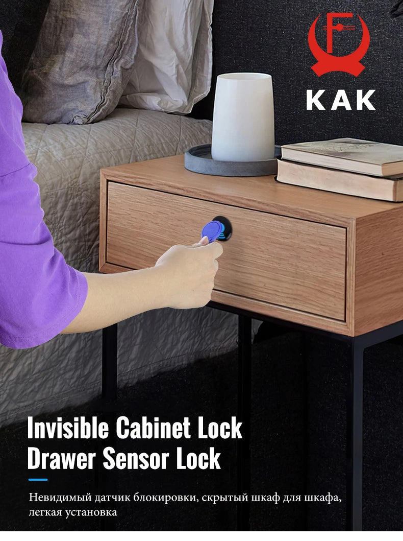 KAK Electronic Lock Locker RFID Cabinet Lock Invisible Sensor Lock Hidden Drawer Locks Keyless Child Safety Lock Door Hardware