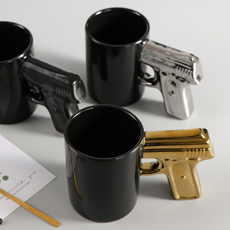 Creative Ceramic Cup Gold Silver Pistol Cup Gun Handle Mug Personalized Water Cup Coffee Cup 3D Modeling Cup Color Glaze Cup