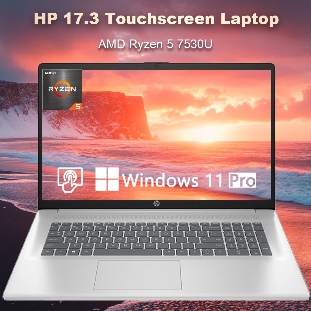 HP 2024 Newest 17.3" Laptop,HD+ Touchscreen Display,AMD Ryzen 5 7530U(Beats i7-1165G7),Up to 64GB RAM,2TB SSD,Wi-Fi 6,Win 11 Pro