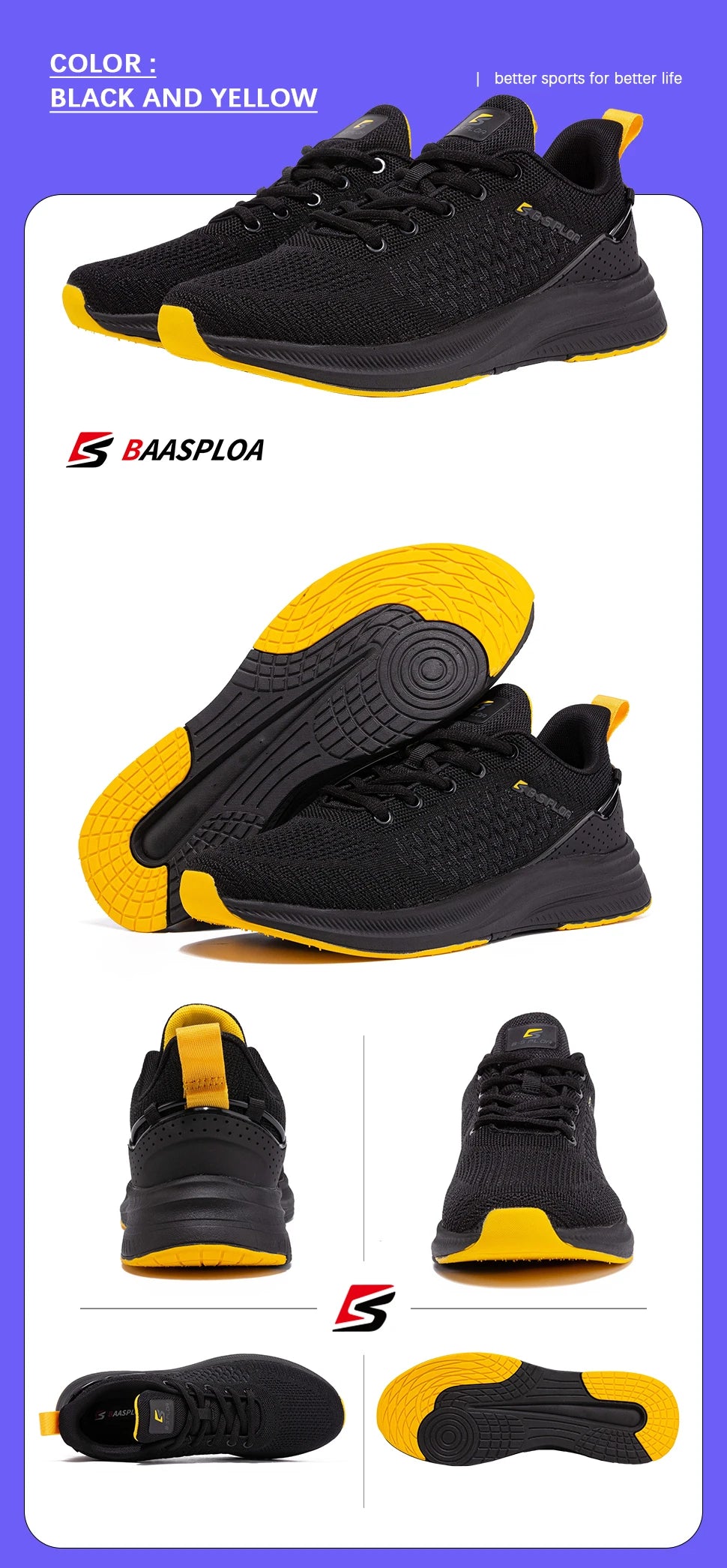 Baasploa Lightweight Running Shoes For Men 2022 Men's Designer Mesh Casual Sneakers Lace-Up Male Outdoor Sports Tennis Shoe