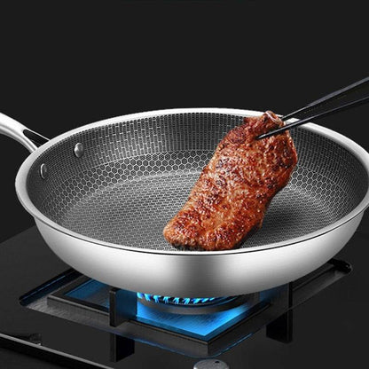 Stainless Steel Full Screen Honeycomb Frying Pan Household Fried Egg Steak Pancake Easy To Clean Non-Stick Pan - MarvelouStoree