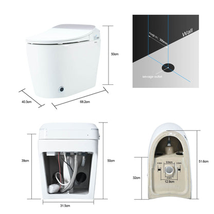 Heated seat intelligent toilet, integrated toilet, automatic flushing water tank toilet, with foot sensor flushing, white night - MarvelouStoree