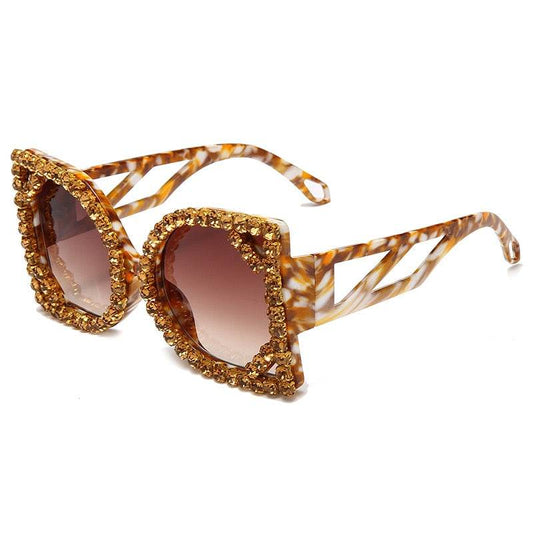 Luxury Diamond-studded Sunglasses Fashion D-shaped Big Frame Sun glasses Female Diamond Gorgeous Sunglass - MarvelouStoree