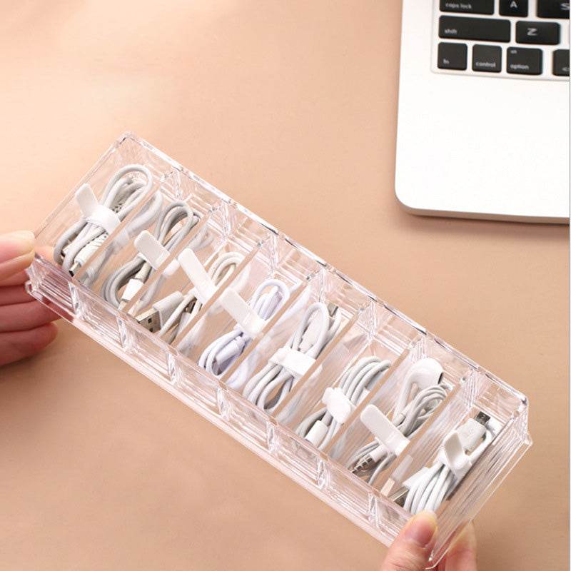 Data Cable Storage Box Transparent With Compartmentalized Charging Cable Organizer Desktop Large Capacity Power Cord Organizer Box - MarvelouStoree