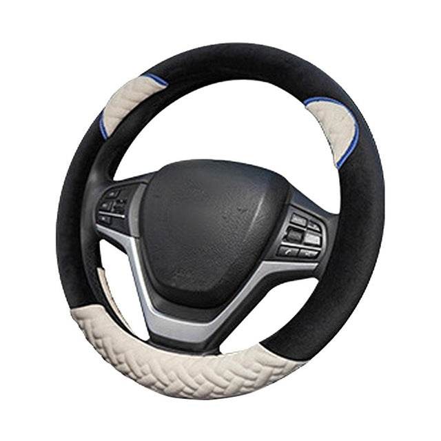 Plush Cartoon Car Steering Wheel Cover D-type Linen Carbon Fiber Leather Handlebar Cover Comfortable And Breathable - MarvelouStoree