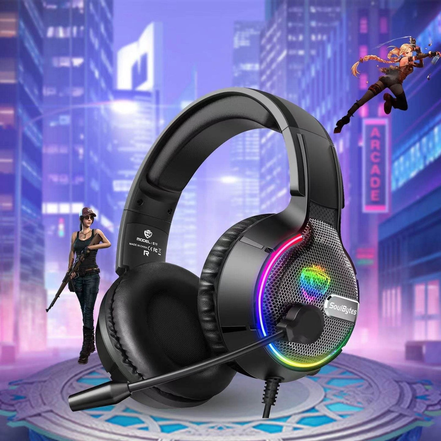 Head mounted gaming headset Soulbytes S19 wired RGB computer headset anchor gaming headset - MarvelouStoree