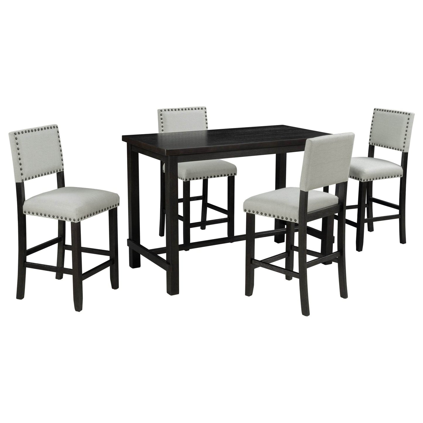 TREXM 5-Piece Counter Height Dining Set, Classic Elegant Table and 4 Chairs in Espresso and Beige - MarvelouStoree