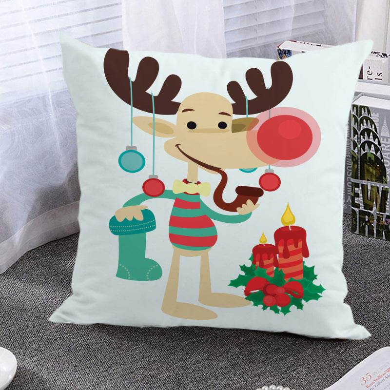 Christmas reindeer print pillow cover holiday snowman super soft pillowcase living room sofa decoration cushion - MarvelouStoree