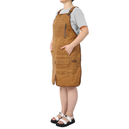 Long heavy-duty waxed canvas tool apron, carpenter apron, carpenter apron, carpenter waterproof 18 ounces - MarvelouStoree