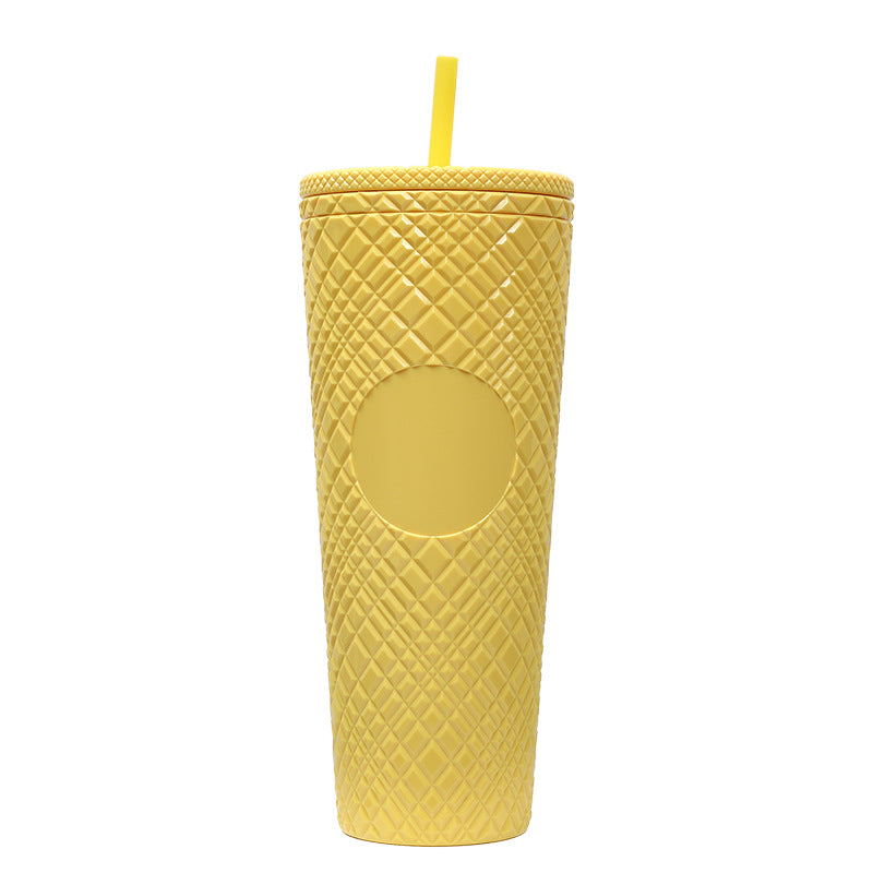 Large Capacity Coffee Cup 710ml Durian Cup Diamond Creative Plastic Straw Cup with Lid Reusable Mug