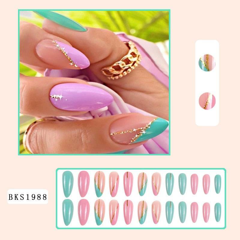 Nail Art Almond Nails Finished Wearable Nails Mid-Length Nail Art Patch Ins Style Hot Girl - MarvelouStoree