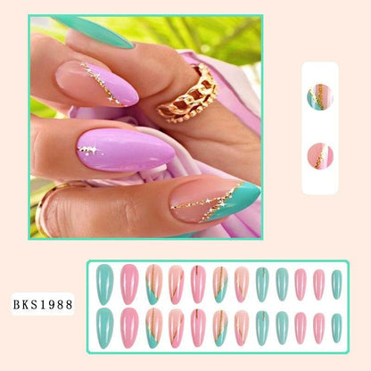 Nail Art Almond Nails Finished Wearable Nails Mid-Length Nail Art Patch Ins Style Hot Girl - MarvelouStoree