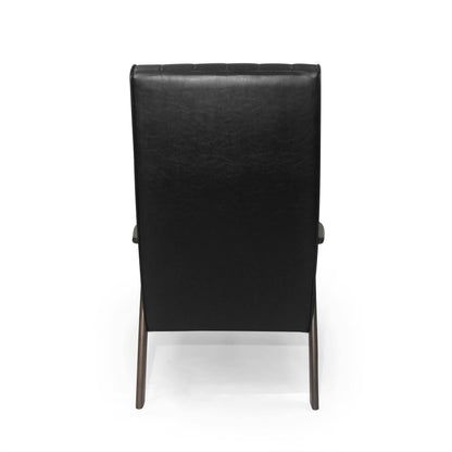 Mid Century Modern Upholstered Accent Chair, Matte Black Faux Leather - MarvelouStoree