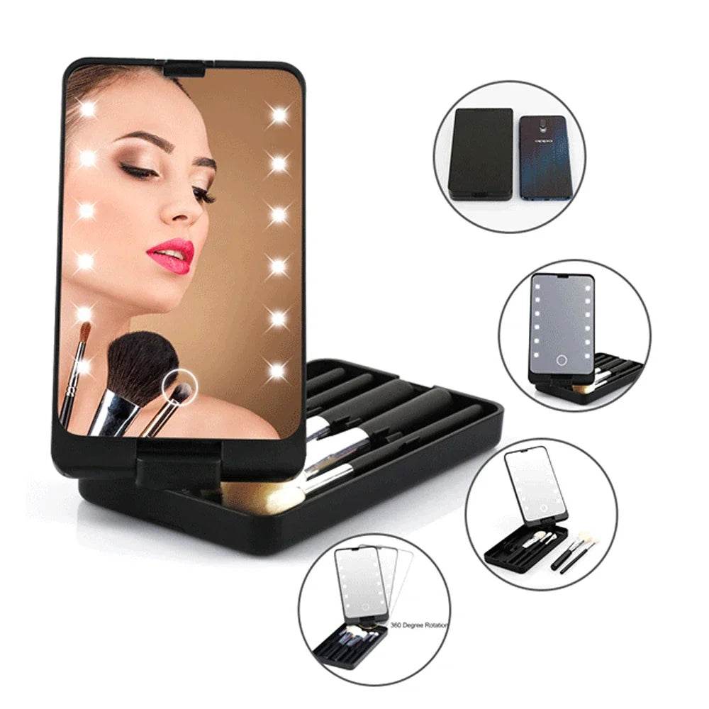 LED Folding Rotating Cosmetic Mirror Box with Brush - MarvelouStoree