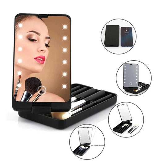 LED Folding Rotating Cosmetic Mirror Box with Brush - MarvelouStoree