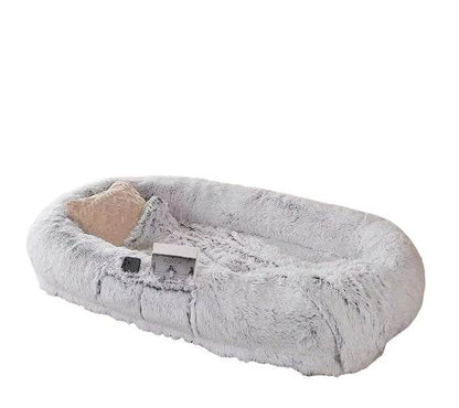 Human dog bed, size 71 inches x 40 inches x 12 inches, washable faux fur dog bed - gray - MarvelouStoree