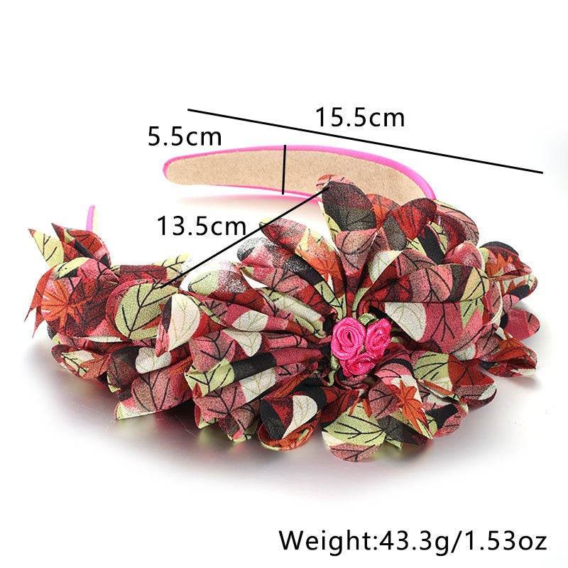 Fashionable leaf pattern fabric oversized flower headband - MarvelouStoree